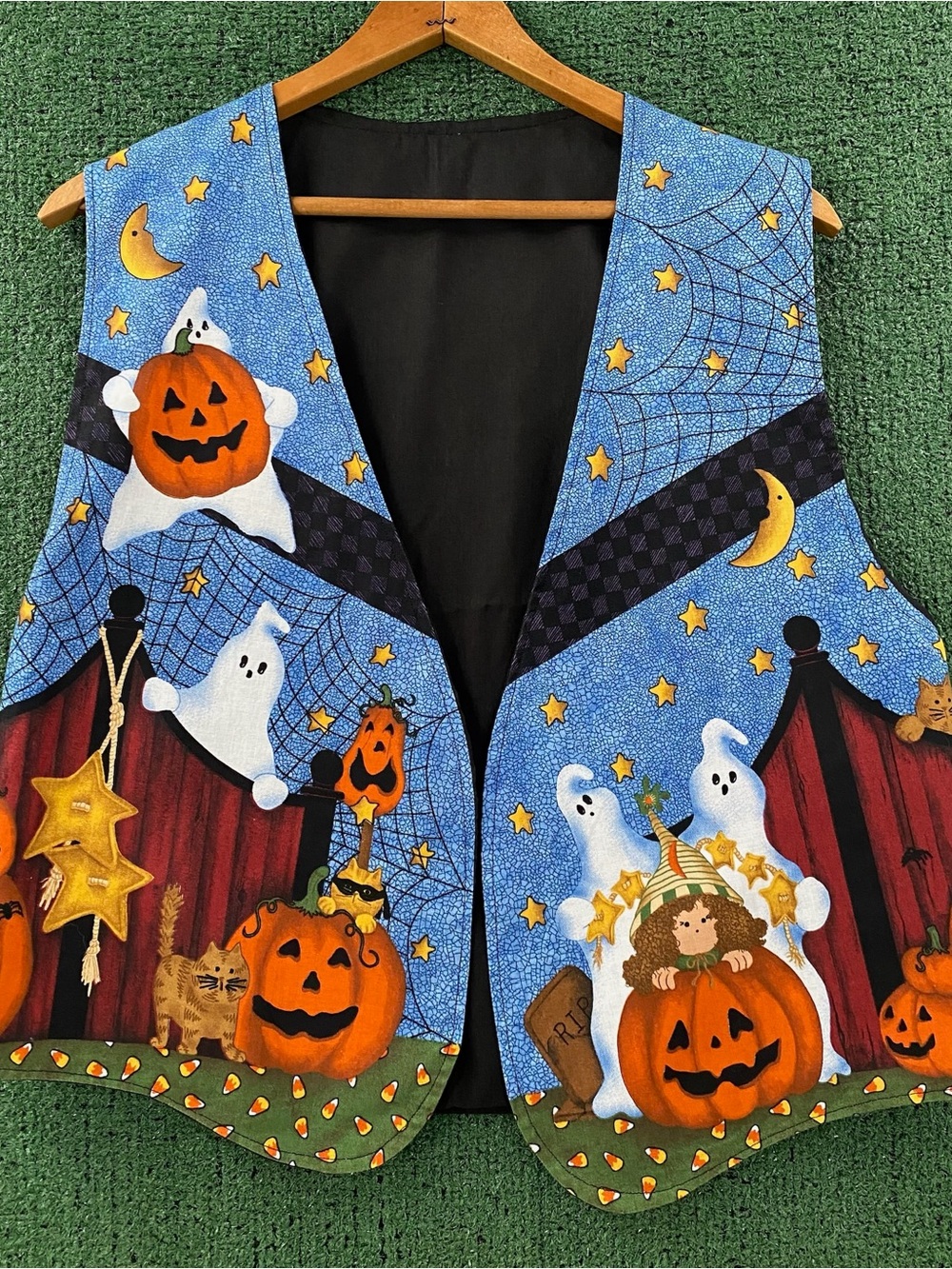Vintage 90’s Halloween Witch Cats Ghosts Handmade Vest Women’s Size Medium